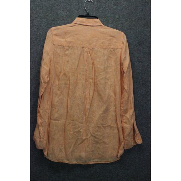 J McLaughlin Shirt Womens Medium Orange 100% Linen Button Front Long Sleeve Brit - Picture 2 of 6